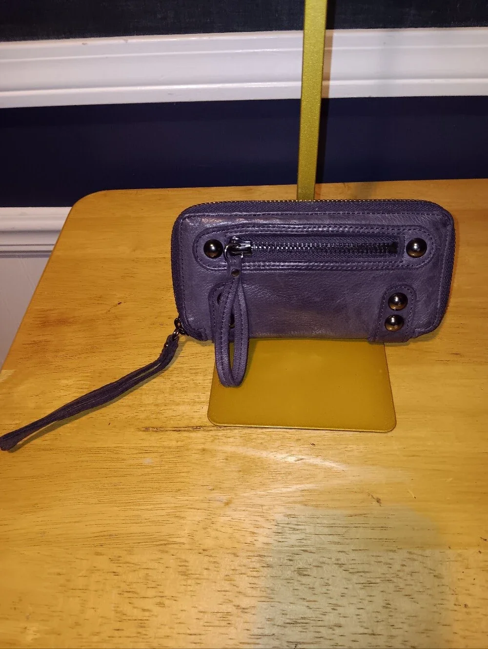 Linea Pelle Purple Leather Wristlet Wallet